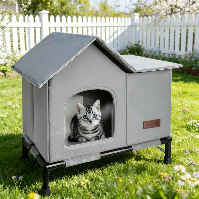 비와 방풍 방지 야외 길고양이 사계절용 숨숨집 바닥 뜬, 회색, 1개