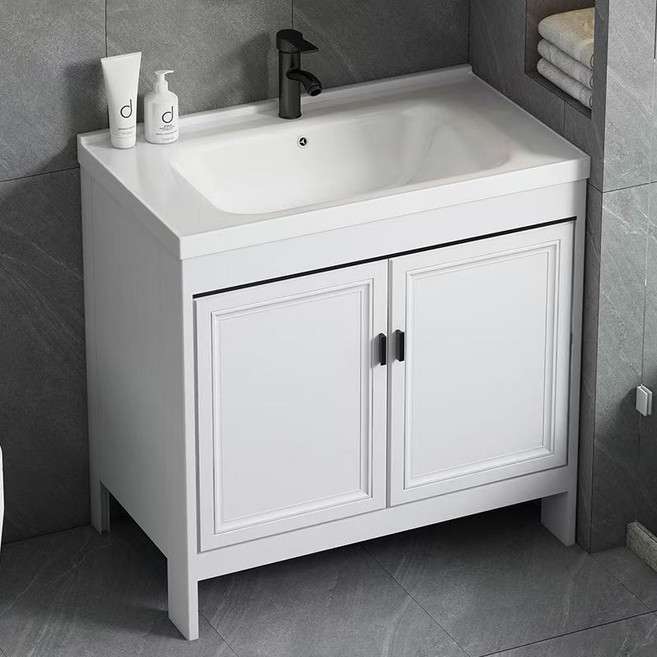 Masarry 화장실 욕실 일체형 세면대 카운터세면대 설치 세면대 하부장 세트 + 냉온수 수도꼭지, white