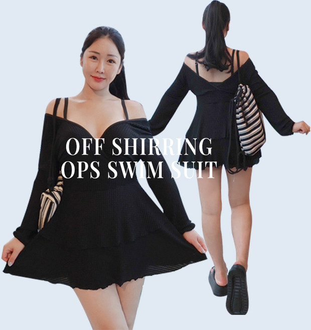 [L-4XL/빅사이즈] 오프셔링 긴팔 체형커버 뱃살커버 래쉬가드 원피스수영복, 3XL, 블랙