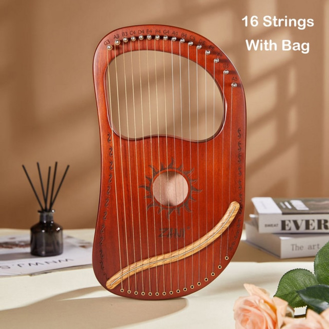 미니 하프 10/16 현 리라 나무 마호가니 초보자 악기 매칭 선물 핸드백 포함, [03] 16 strings With Bag, 1개