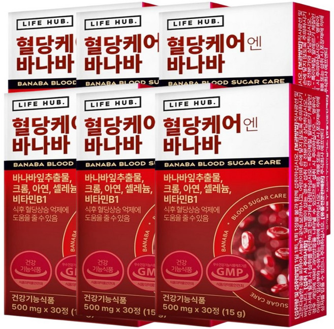 혈당케어 바나바 크롬 셀레늄 비타민B1 코로솔산함유, 6박스, 30정