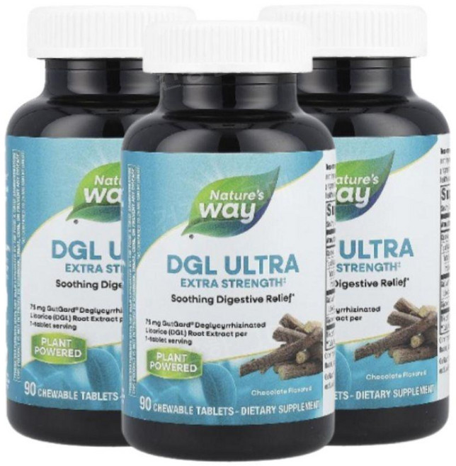 NaturesWay DGL 감초뿌리추출물 씹어먹는 90츄어블 3개 글라이신 디지엘, 90정