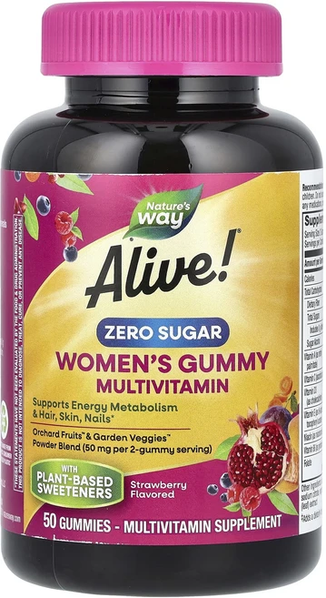 Nature's Way Alive! 여성용 구미젤리 종합비타민 설탕 무함유 딸기 구미젤리 50개, Nature's Way Alive! 여성용 ..., 1개, 50정 - 쿠팡