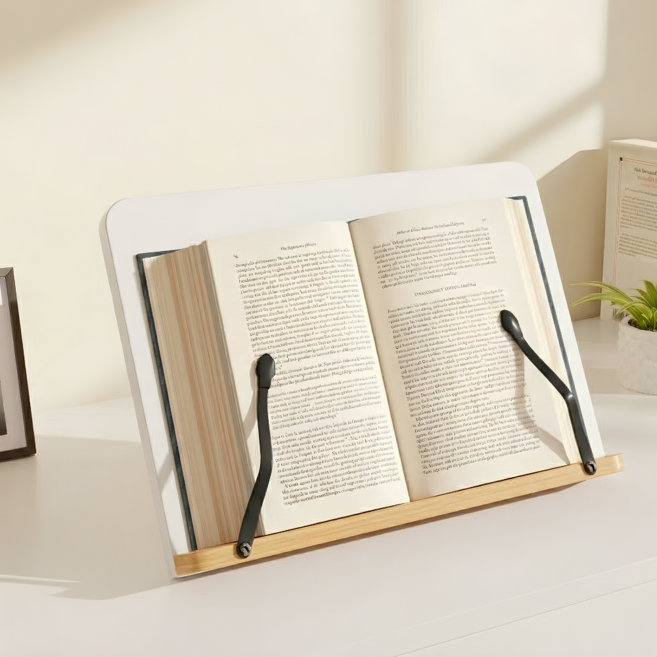 빈스트 책이 밀리지 않는 각도 조절 원목 독서대, 화이트
