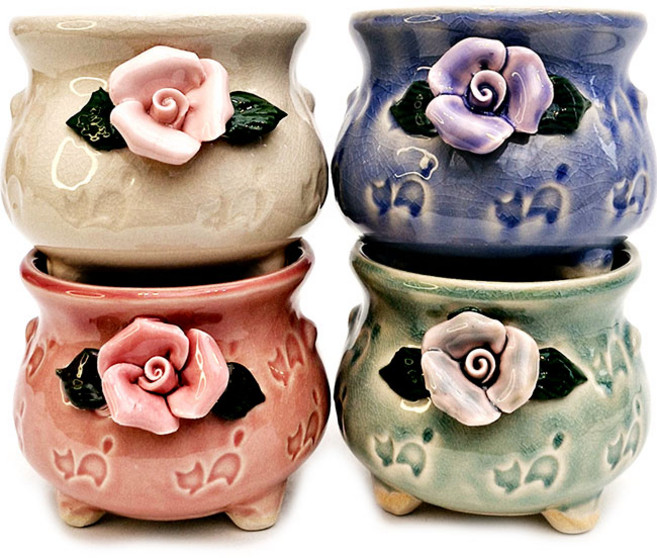 소형 행복한꽃그릇 연화코사지 여우 4종세트 다육이화분 분갈이흙, 4개