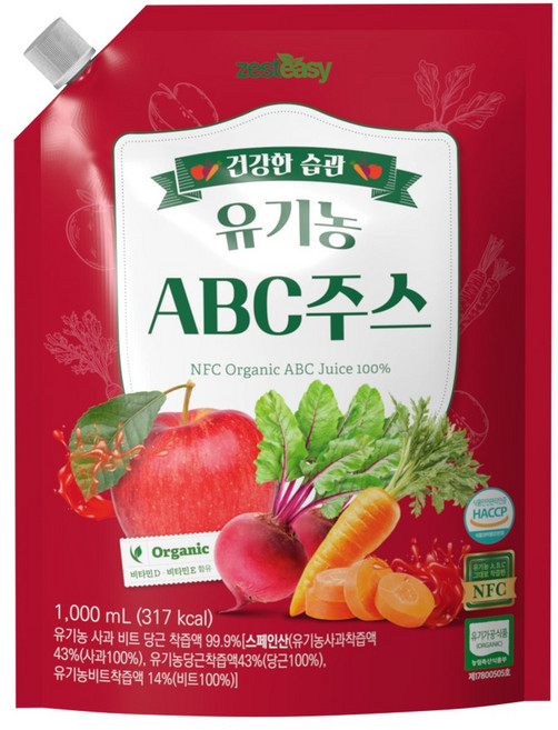 제스티지 유기농 NFC ABC주스 사과비트당근 과일 착즙 1L, 1개