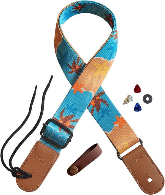 파르카야 우쿨렐레 스트랩 하와이안 스타일 소프라노 콘서트 테너 바리톤 우케 음악 악기 액세서리 넥 타이 잠금 버튼베이지, Green Beach