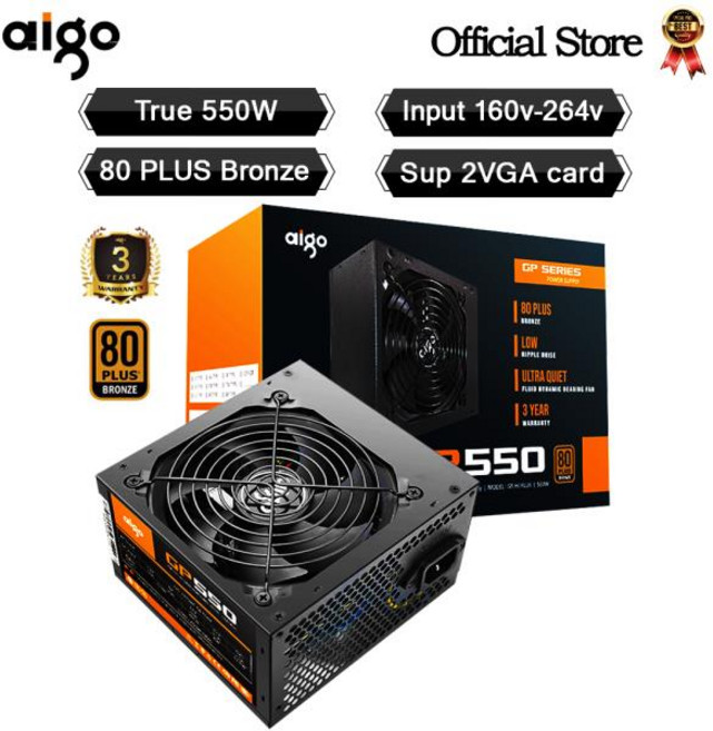 Aigo-gp550 fonte Max 750W 전원 공급 장치 80 plus 청동 PSU PFC 12cm 팬 ATX 24 핀 컴퓨터 게임용 BTC, 1개