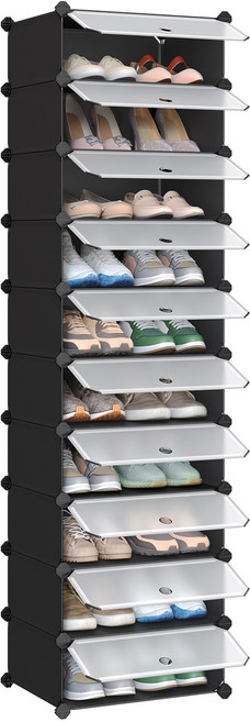 SONGMICS 간편조립 공간활용 튼튼한 다용도 신발장 신발정리대 현관신발장, 블랙, 10단
