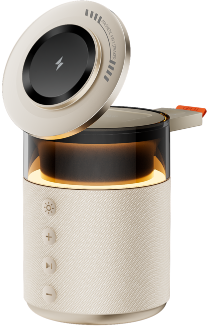 Cygoah 5in1 맥세이프 고속 무선충전기 거치대 애플 이어폰 워치 호환 블루투스 스피커 무드등, 옐로, 1개