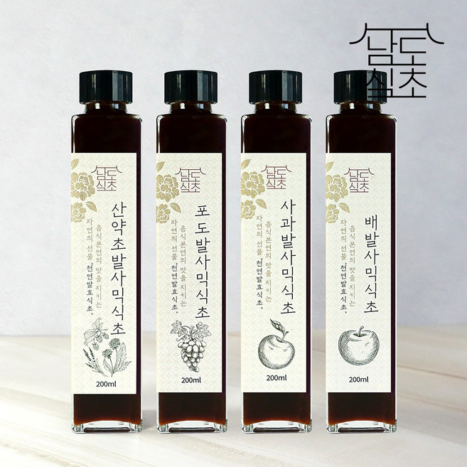 [남도식초] 하화숙 천연발효 발사믹식초 4종세트 (산약초/포도/사과/배), 1세트, 200ml
