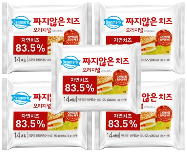 동원(덴마크) 짜지않은치즈 오리지널 252g(14매입) x 5봉, 252g, 5개