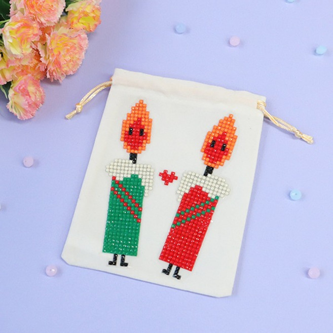 정인아트 아이보리파우치+겨울보석십자수 5인세트 (옵션 선택), 파우치 5개 ＋ 초록모자산타 5개