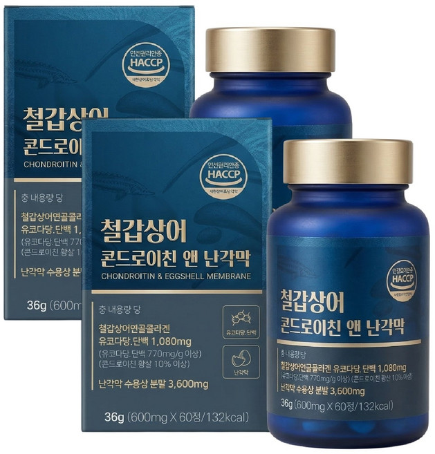철갑상어 콘드로이친 6형 식약청 인증 c6s 난각막 콘드로이친 뮤코다당단백 무릎 관절 연골, 2개, 60정