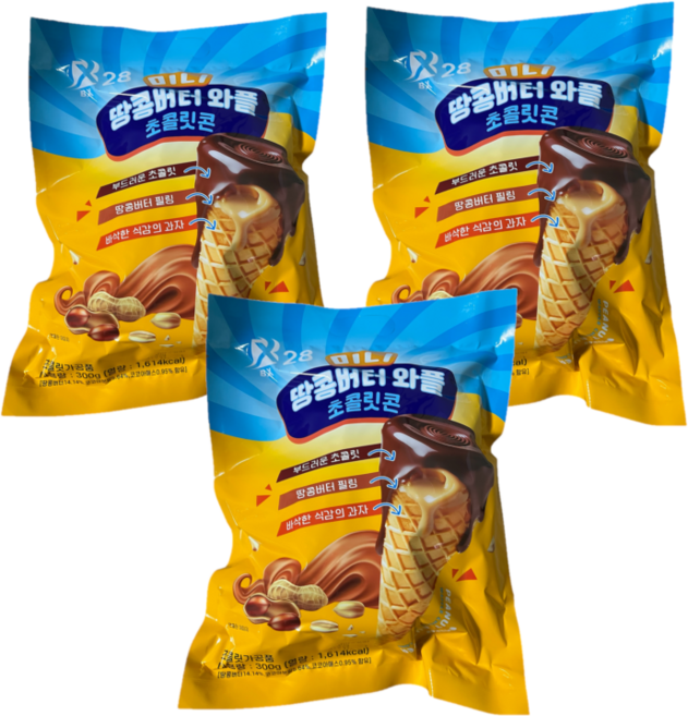 미니 땅콩버터 와플 초콜릿콘, 3개, 300g