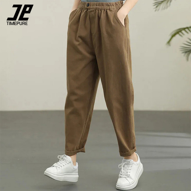 타임퓨어 여성 9부 밴딩 배기팬츠 루즈핏 빅사이즈 날씬해 보이는 배기바지 키작녀 봄가을 벌룬팬츠