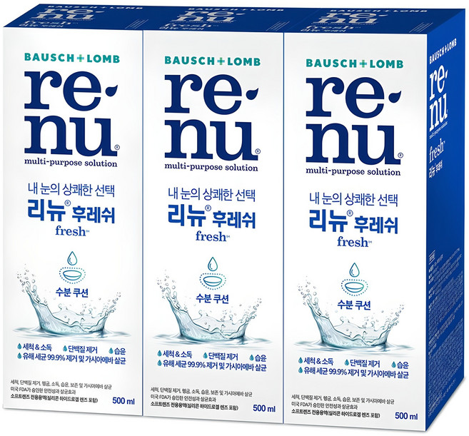 리뉴 후레쉬 렌즈 세정액, 500ml, 3개