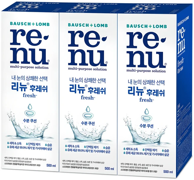 리뉴 후레쉬 렌즈 세정액, 500ml, 3개 - 쿠팡