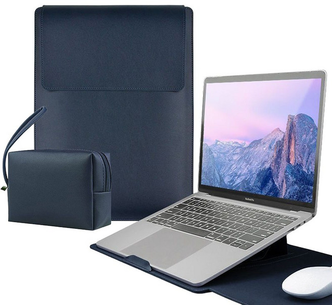 SEVOREN 다용도 노트북 파우치 거치대 패드 겸용 맥북 LG그램 삼성 13/14/15/16 인치 융쿠션 스크래치방지 휴대용 노트북 파우치 가죽 커버 가방 케이스, 1개, 딥네이비