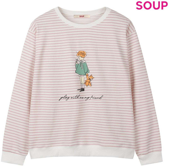 [국내백화점] SOUP 드로잉 포인트 스트라이프 맨투맨 티셔츠