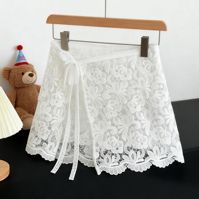 여름 여성 랩 스커트 플라워 레이스 레이어드 스커트 패션 여자 엉덩이 가리개 YLP