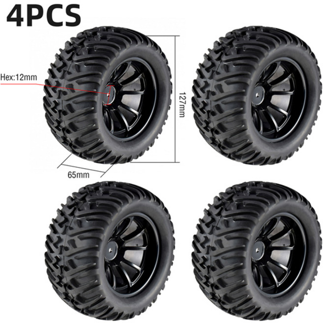 4PCS 12mm 허브 110 타이어 휠 120mm 125mm 130mm 몬스터 트럭 타이어 바퀴 버기 RC 자동차 크롤러 Traxxas Scx10 버기, [01] Type1 127 65mm