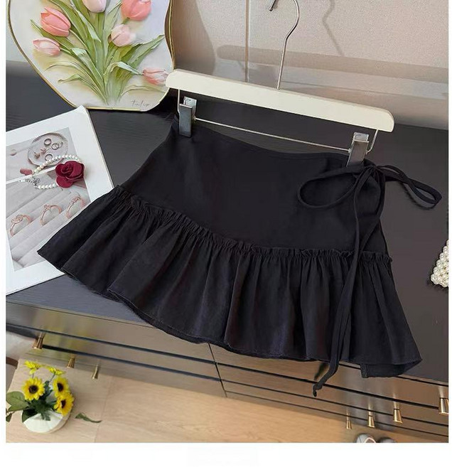 스타일 키 SK2596 여성용 레이어드 플레어 힙스커트 스트랩 미니 랩 스커트