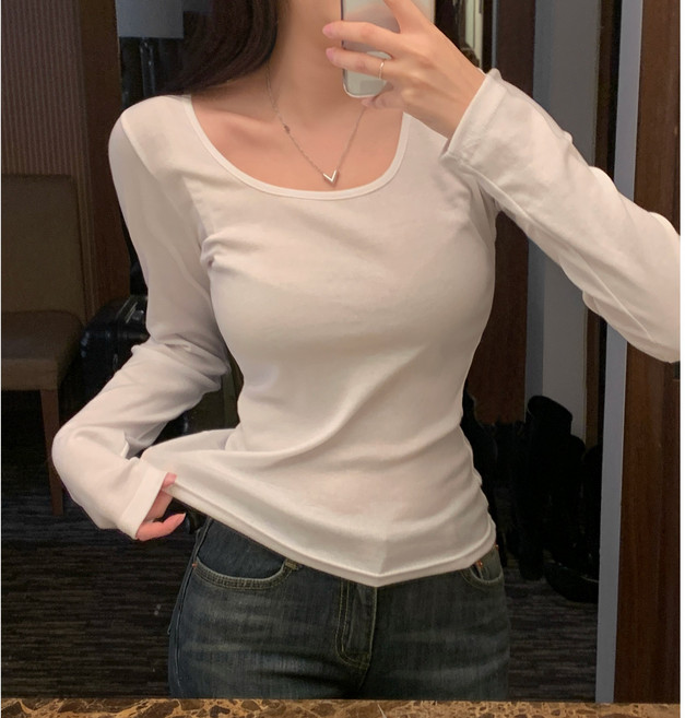 세븐에이프릴 여성용 스퀘어넥 기본 티셔츠 베이직 무지 긴팔티 이너티 6color