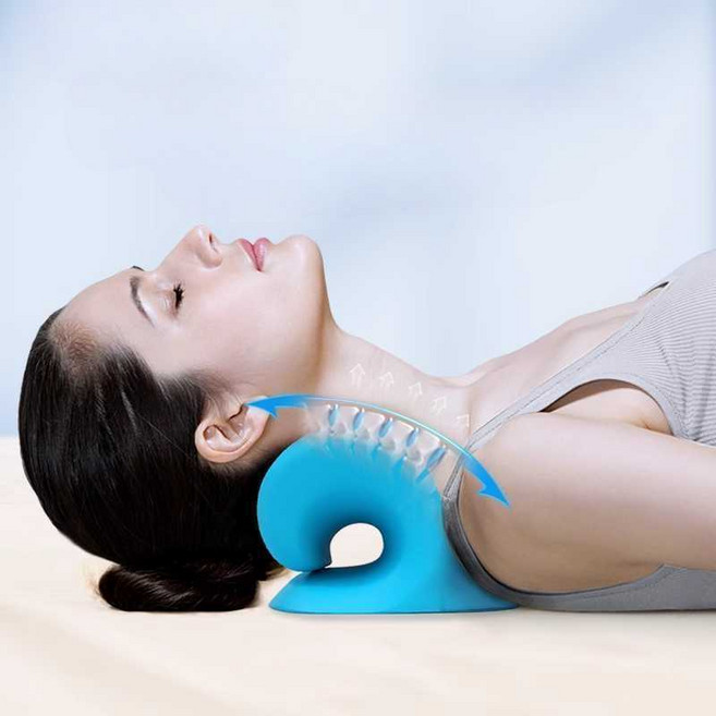 베개 거북목 일자목 목디스크 자세교정기 스트레칭, 곡률베개 (신체지원 과학적 안전) 하늘색-자석, 1개