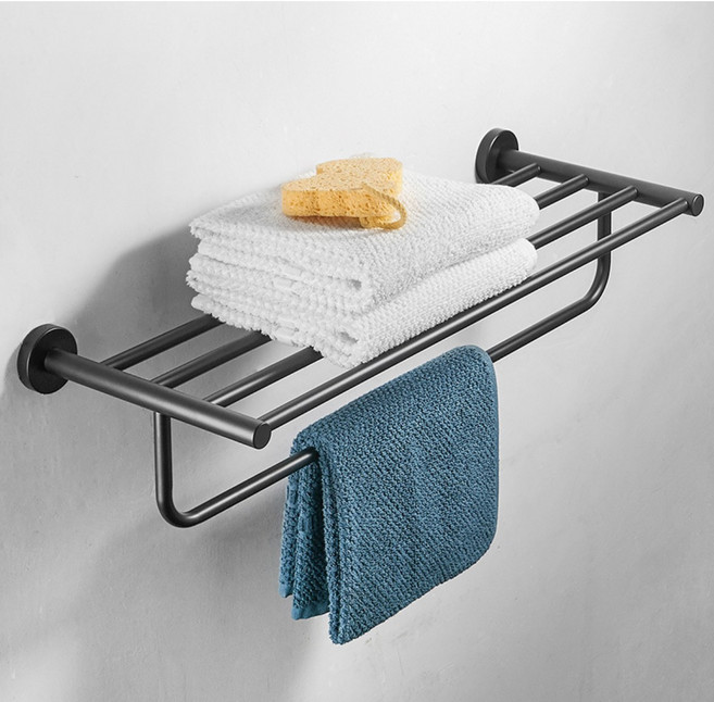 코코데모 욕실 호텔용 가정용 sus304 스텐인리스 2단 수건걸이, 무광블랙