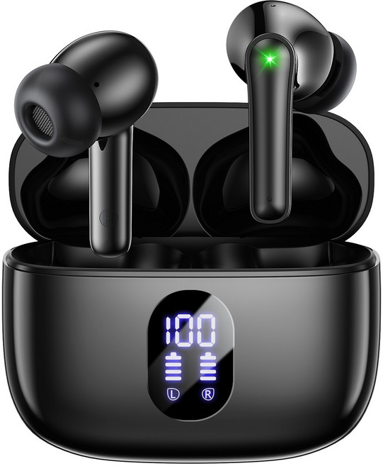 OMIIYA 무선 블루투스 이어폰 ENC 커널형 노이즈 캔슬링 HiFi 고음질 C타입 이어폰, 블랙, T18