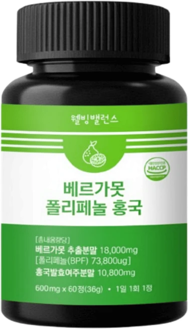 고함량 베르가못 폴리페놀 여주추출물 홍국영양제 3중복합, 1개, 60정 - 쿠팡
