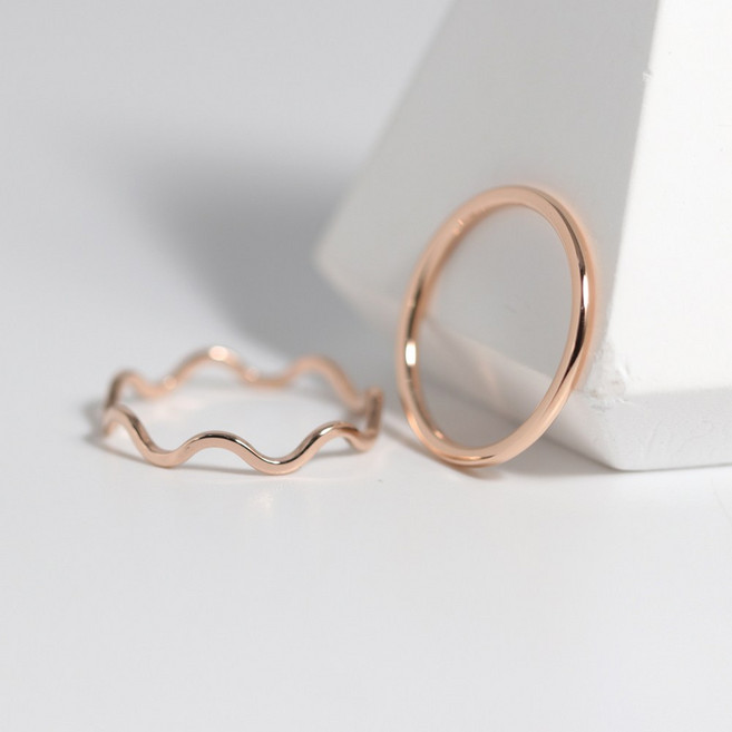 VARAM 2종세트 1mm 로즈 웨이브 레이어드 반지 써지컬 316L 스틸