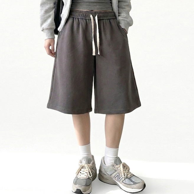 네모엔룩 버뮤다스트릿 남여공용 빅사이즈 반바지 허리밴딩 스트링 와이드 루즈핏 스웨트 트레이닝 버뮤다 하프팬츠