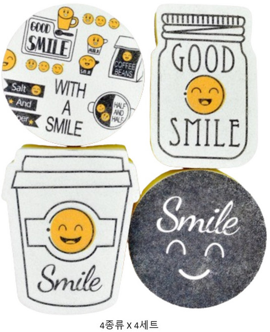 구디푸디 스마일 수세미 4종 세트 스펀지, 4개, 4세트