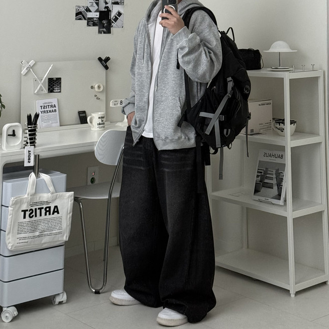 르위 남성용 후드집업 무지 투웨이 간절기 자켓 빅사이즈