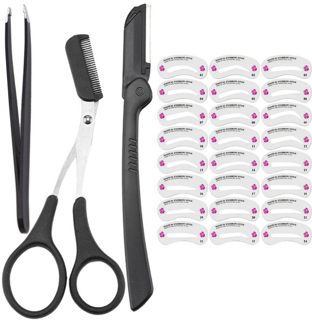 브라이프 올인원 초보구원템 눈썹칼 세트, 1세트, 칼 + 숱가위 + 쪽집게  + 눈썹가이드