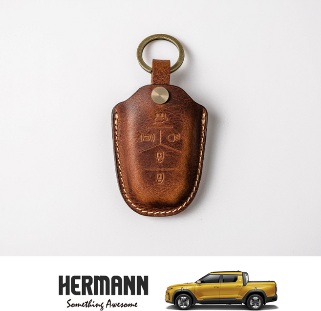 무쏘 EV 키케이스 차키커버 키홀더 헤르만 왁스라인 가죽 악세사리, 본품만, 옐로우