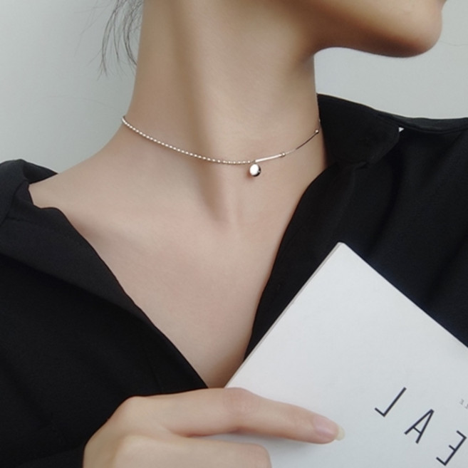 에르모사제이 N029 실버925 데일리 스네이크 레이어드 뱀줄 은볼 초커 여성 은 목걸이