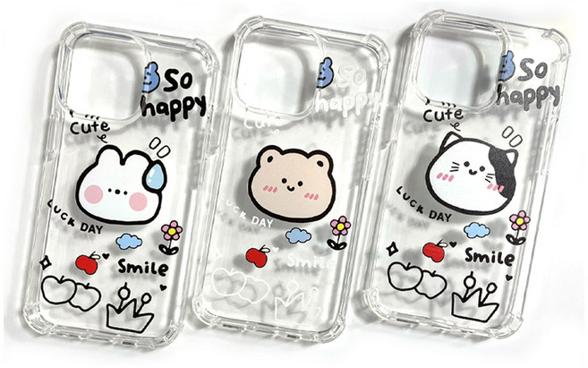 디핏 갤럭시 토끼 곰돌이 냥이 캐릭터 패턴 방탄 투명 범퍼 젤리케이스 럭키
