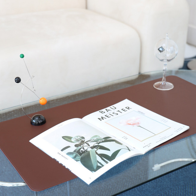 데스크매트 M L XL 테이블 책상 대형 논슬립 가죽 패드, 다크브라운