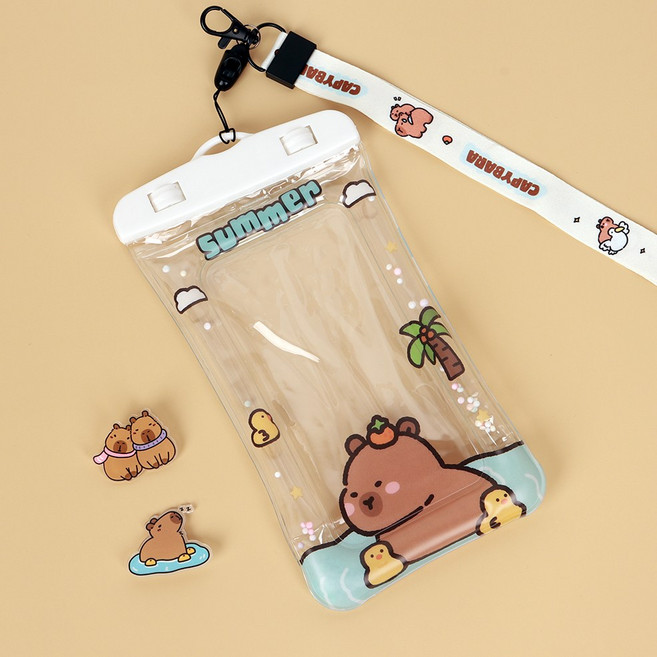 러블리 캐릭터 스마트폰 4중 장금 에어쿠션 방수팩 방수케이스(스트랩 2개), 카피바라, 1개, 디자인