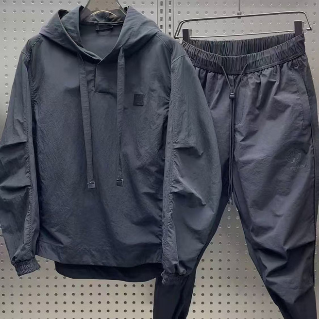 WEIHAN 남청년 봄가을 스포츠상하 세트 얆은 통기복 포켓 후드티+긴바지 간절기옷 오버핏식