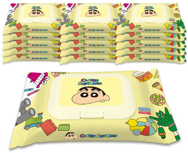 짱구는 못말려 휴대용 엠보싱 아기물티슈 캡형, 16개, 20매