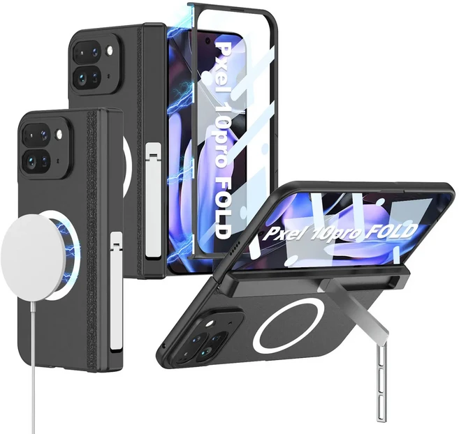 Google Pixel 10 Pro Fold용 마그네틱 케이스 고급스럽고 피부 친화적인 아크릴 HD 360 ° 접이식 풀 커버, 01 구글 픽셀 10 프로 폴드, 02 검정색