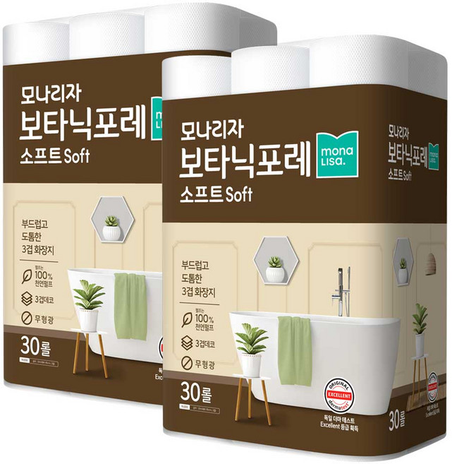 모나리자 보타닉포레 소프트 천연펄프 화장지, 30m, 30개입, 2개