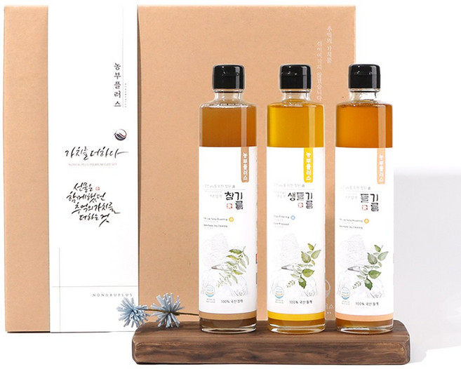 농부플러스 국산 냉압착 생들기름 저온압착 들기름 참기름 180ml 3병선물세트, 1세트