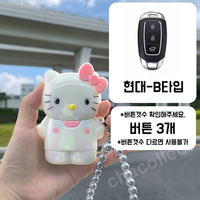 차콜렉트 키티 아이스 캐릭터 스마트키 케이스 키링 현대 기아 벤츠 BMW 자동차키 커버, 현대-B타입