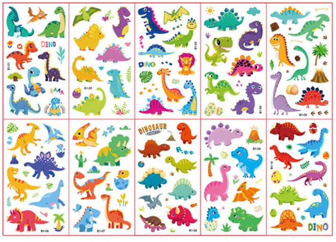 전제품 (10장세트)KC인증 어린이 타투스티커 캐릭터 판박이, B1공룡, 1개