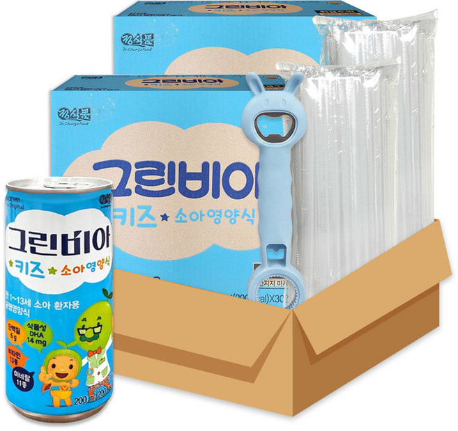소아 영양식 그린비아 키즈 오프너 빨대 세트, 60개, 200ml